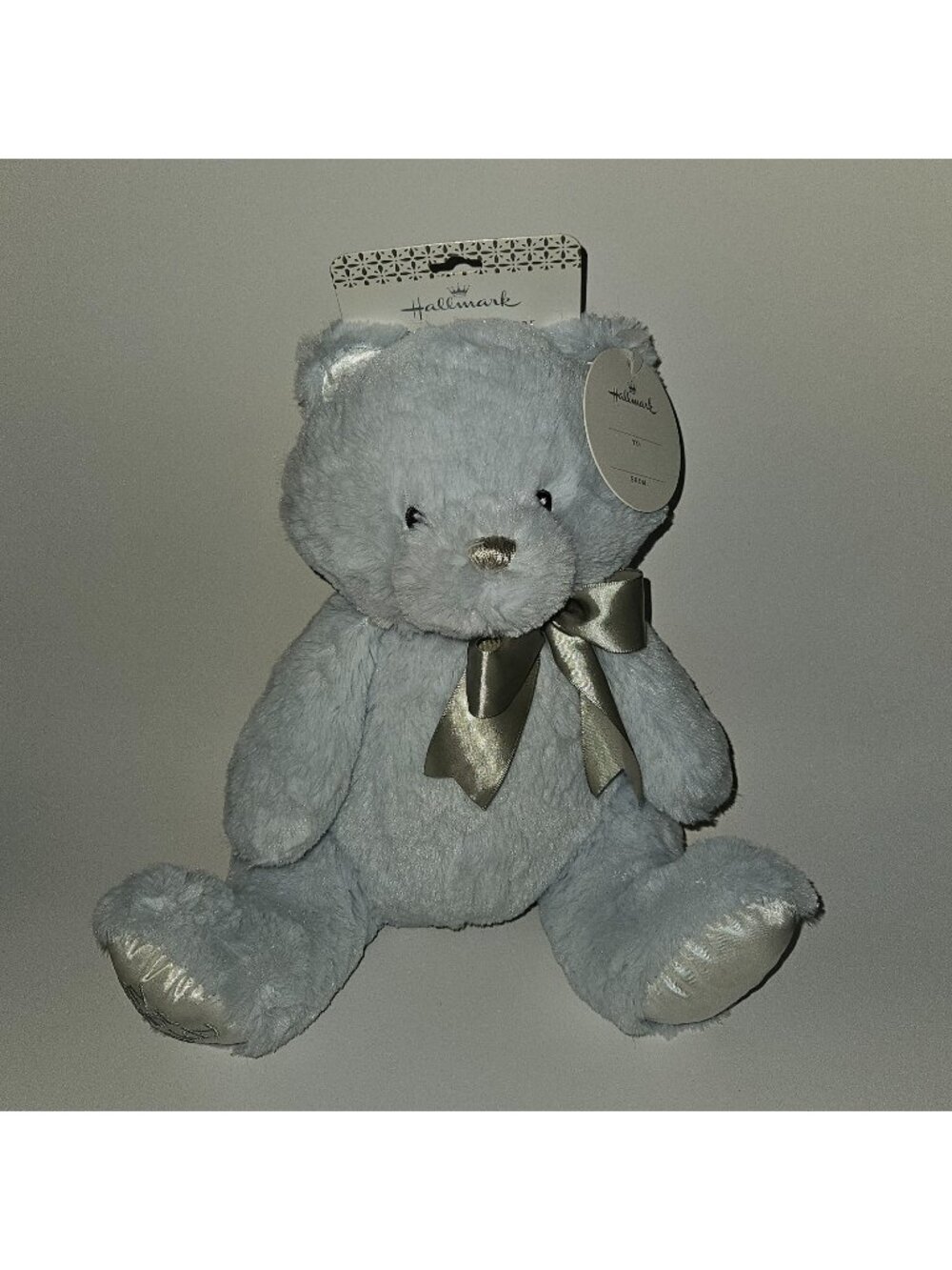 NEW Hallmark My First Teddy Bear Plush 10" Pale Blue Lovey Baby Toy Silver Bow